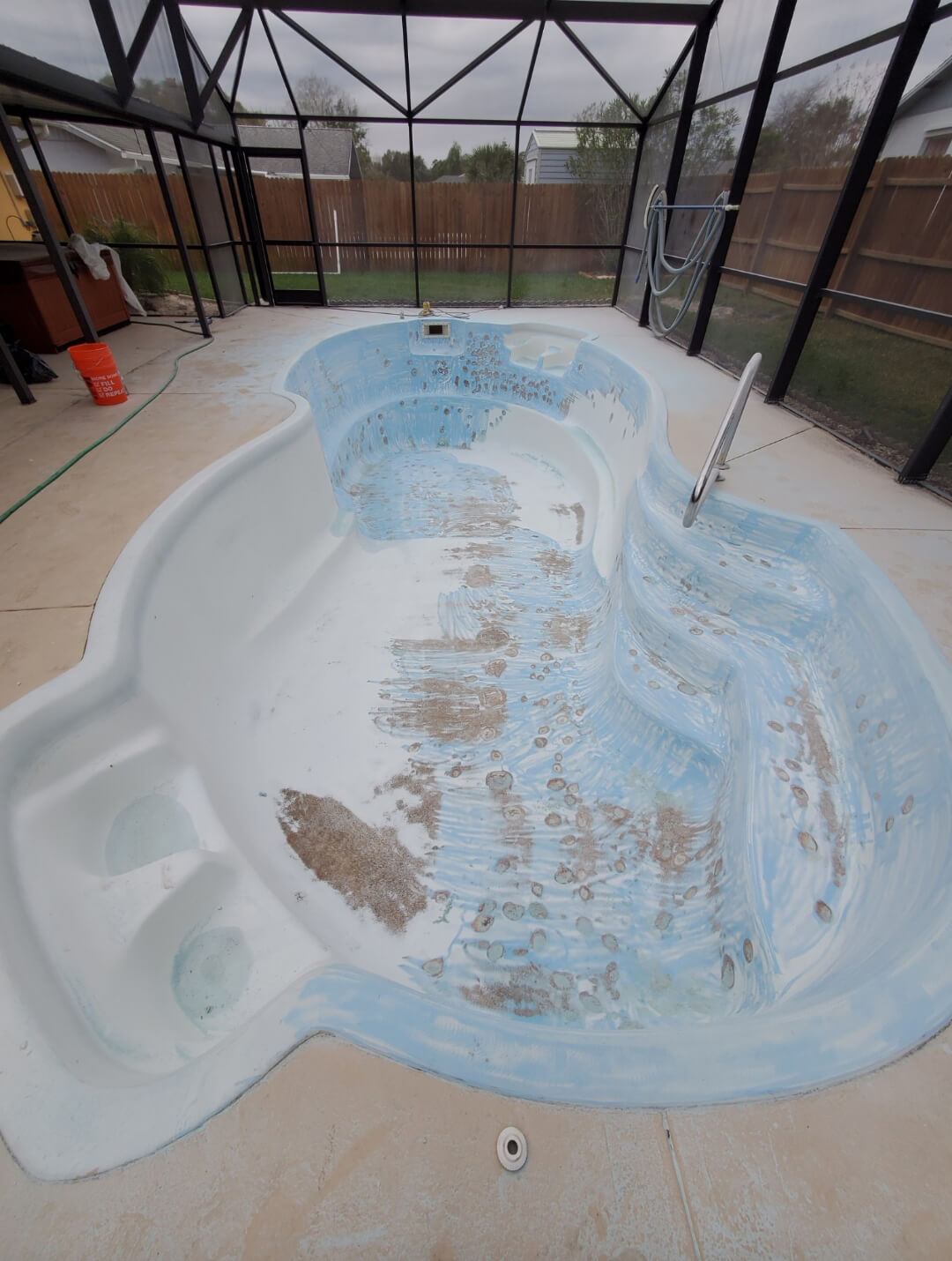 Fiberglass Pool Prepped for Aquaguard 5000 Epoxy Pool Paint Application