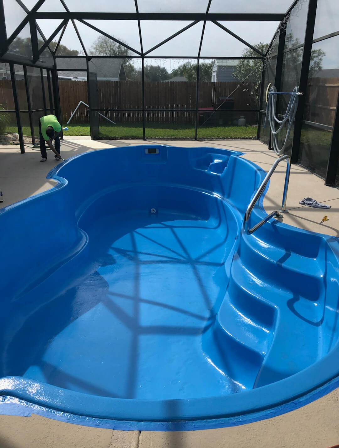 Before Residential fiberglass Pool Resurfaced with AquaGuard 5000 Pool Paint